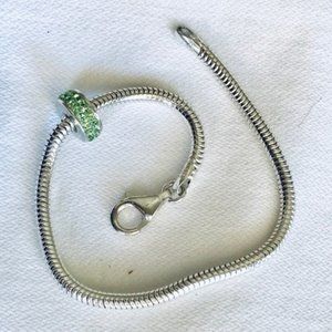 Sterling bracelet with green pave crystal charm
